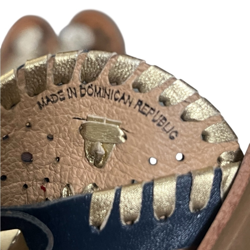 Jack Roger’s Gerorgica navy and gold leather medallion sandals preppy classic - Picture 10 of 10